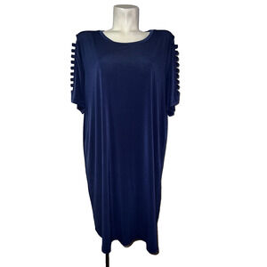 Michael Michael Kors Dress Womens Sz 2X Blue Strappy Short Sleeve Pullover Tunic